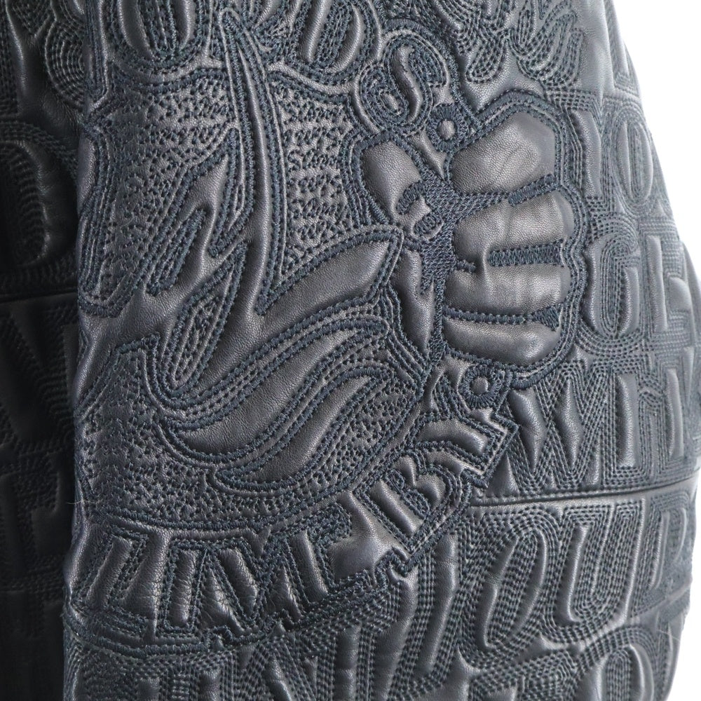 AL WISSAM(アルウィッサム) FUR LEATHER JACKET エンボス総刺繍デザイン レザー ファーフーデッドジャケット ブラック