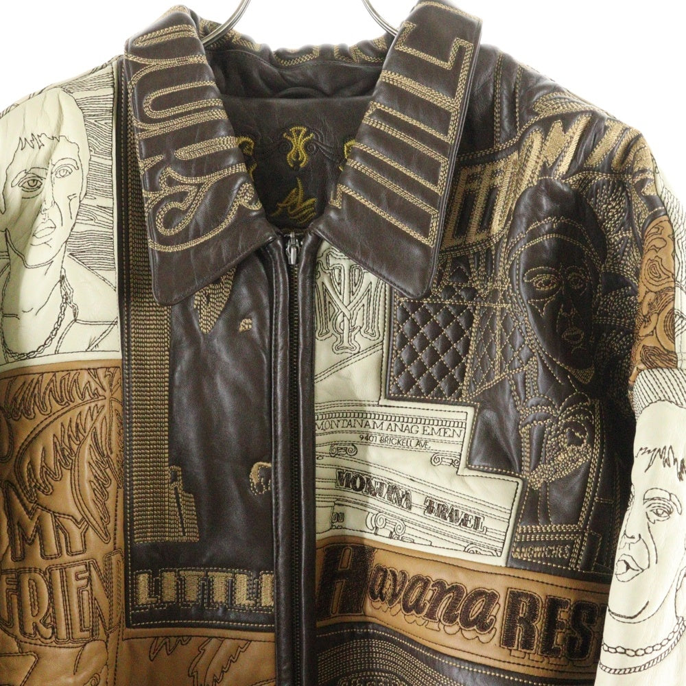 AL WISSAM(アルウィッサム) AL WISSAM アルウィッサム BOMBER JACKET エンボス総刺繍デザイン レザー ボンバージャケット ブラウン