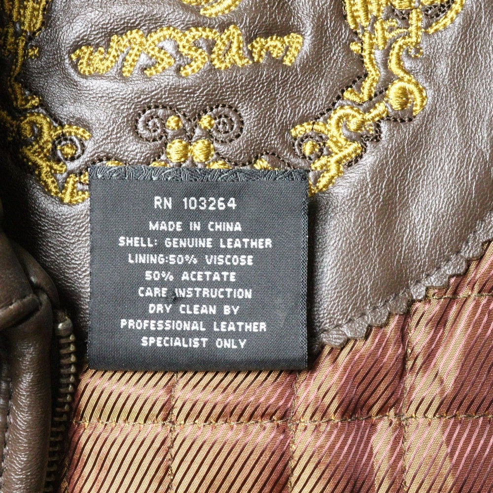 AL WISSAM(アルウィッサム) AL WISSAM アルウィッサム BOMBER JACKET エンボス総刺繍デザイン レザー ボンバージャケット ブラウン