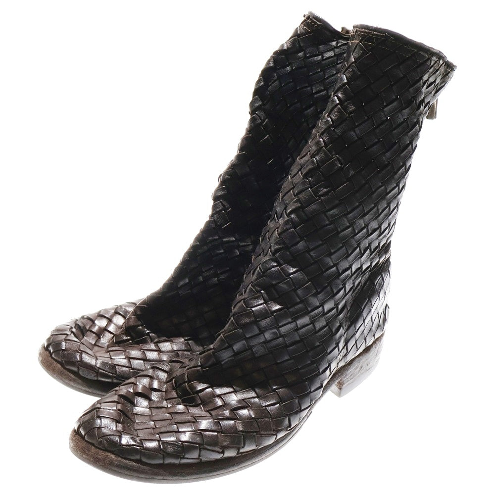 GUIDI(グイディ) Intrecciato Back Zip Boots イントレチャート バックジップ ハイカット レザーブーツ レディース ブラック