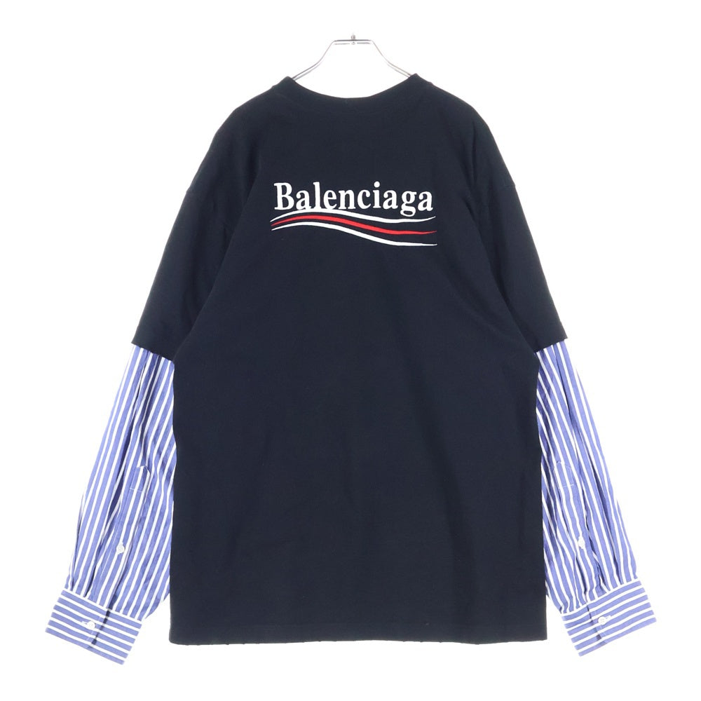 BALENCIAGA(バレンシアガ) Political Campaign ポリティカルキャンペーンロゴ レイヤード 長袖Tシャツ カットソー ブラック/ブルー 698631 TKVJ1