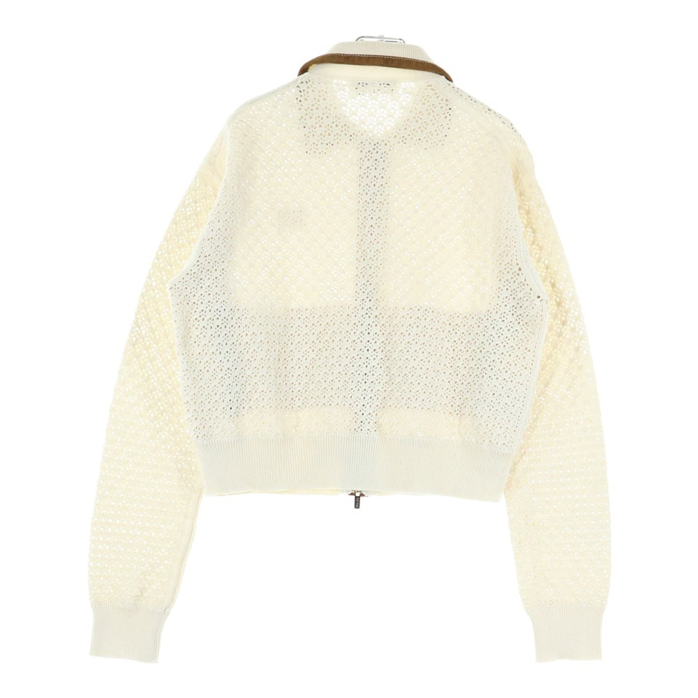 miumiu(ミュウミュウ) Natural Cotton And Suede Cardigan ナチュラルコットン スエード ニットカーディガン ジャケット アイボリー レディース MMF965