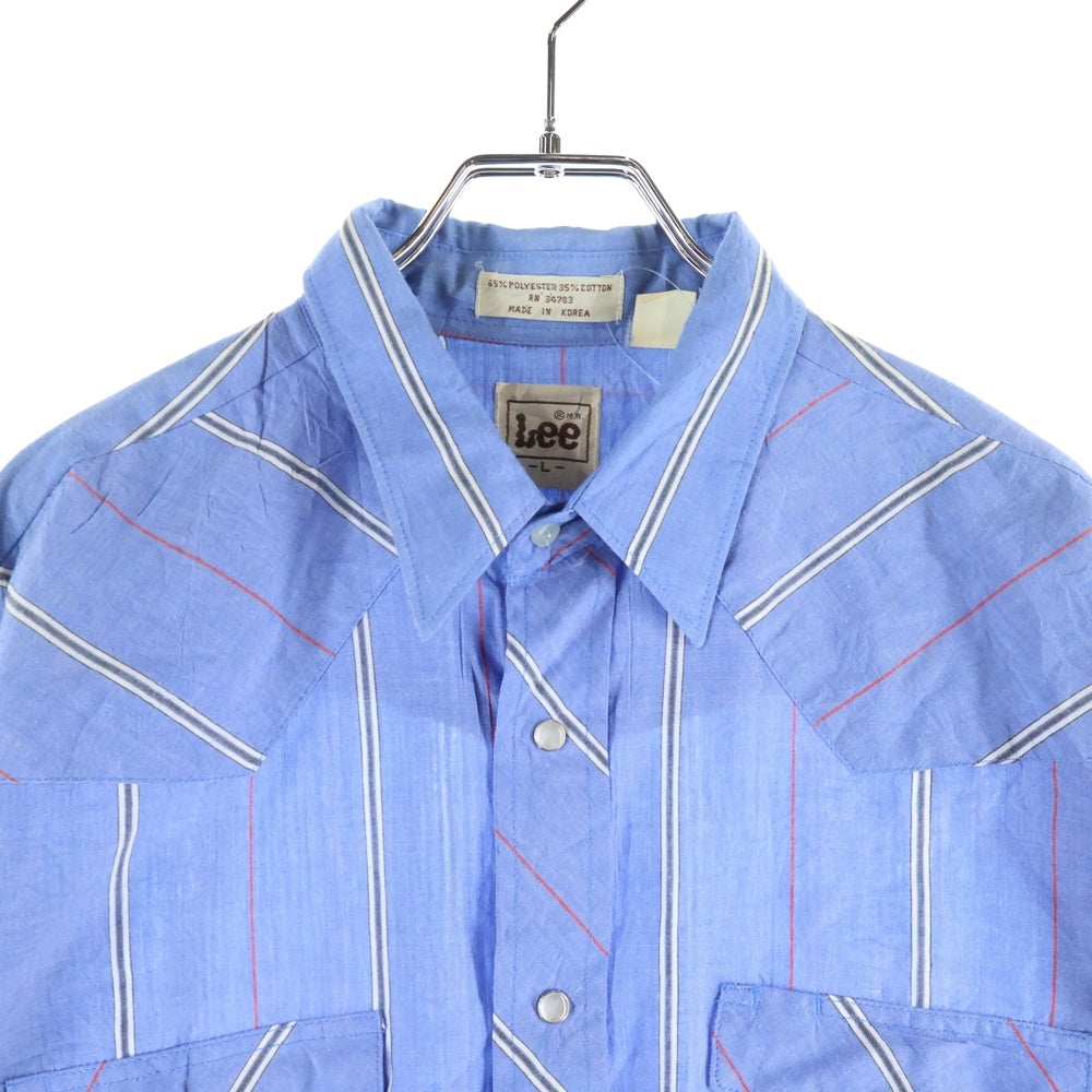 LEE(リー) 80S VINTAGE ヴィンテージ 白タグ ストライプ柄 長袖ウェスタンシャツ ブルー