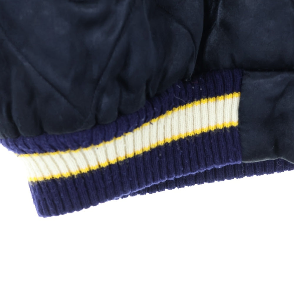 HOUSTON(ヒューストン) 90S VINTAGE ヴィンテージ 飛有棲屯 漢字タグ スカジャン ジップアップブルゾン ネイビー/ホワイト