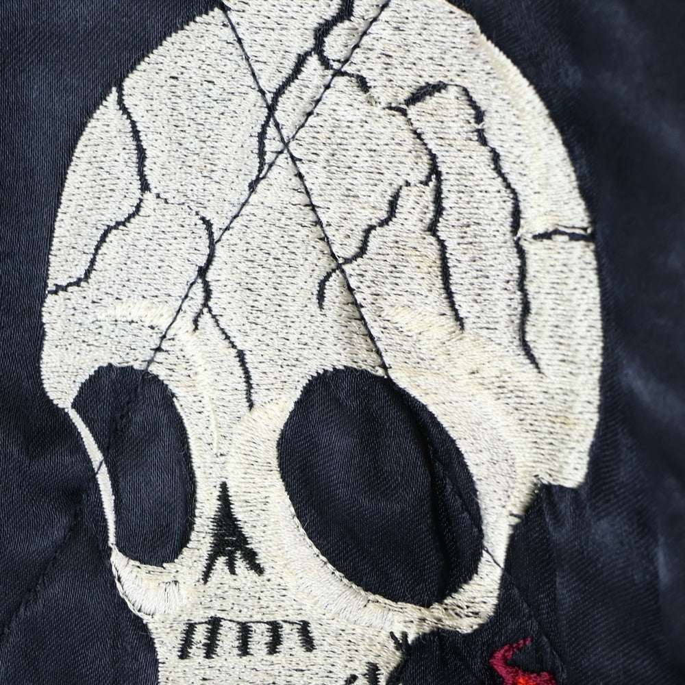 HOUSTON(ヒューストン) 90S VINTAGE ヴィンテージ 飛有棲屯 漢字タグ スカジャン ジップアップブルゾン ネイビー/ホワイト