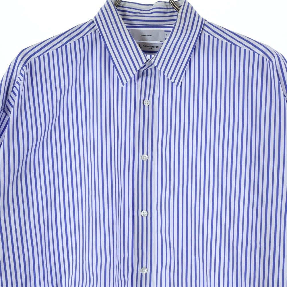 Graphpaper(グラフペーパー) THOMAS MASON REGULAR COLLAR SHIRT トーマスメイソン レギュラーカラー ストライプ柄 長袖シャツ ブルー/ホワイト GM184-50505