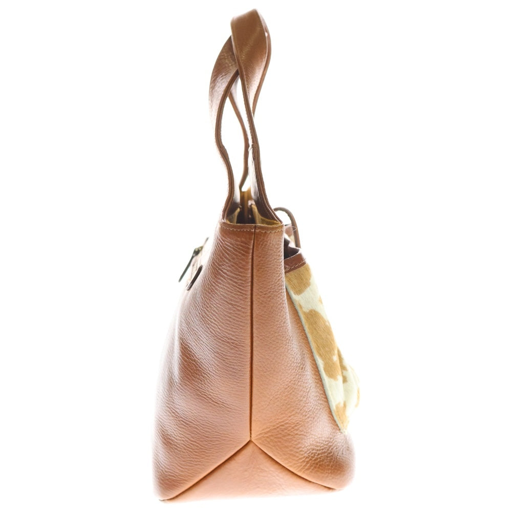 CLEDRAN(クレドラン) ハラコ 切替 レザー ハンド バッグ レディース ブラウン