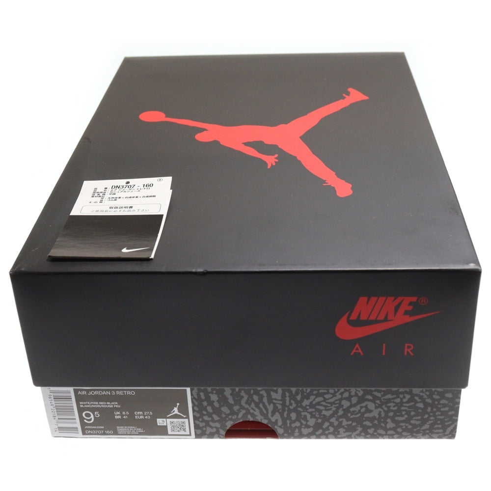 NIKE(ナイキ) AIR JORDAN 3 RETRO エアジョーダン 3 レトロ ファイヤーレッド ハイカットスニーカー ホワイト/レッド US9.5/27.5cm DN3707-160