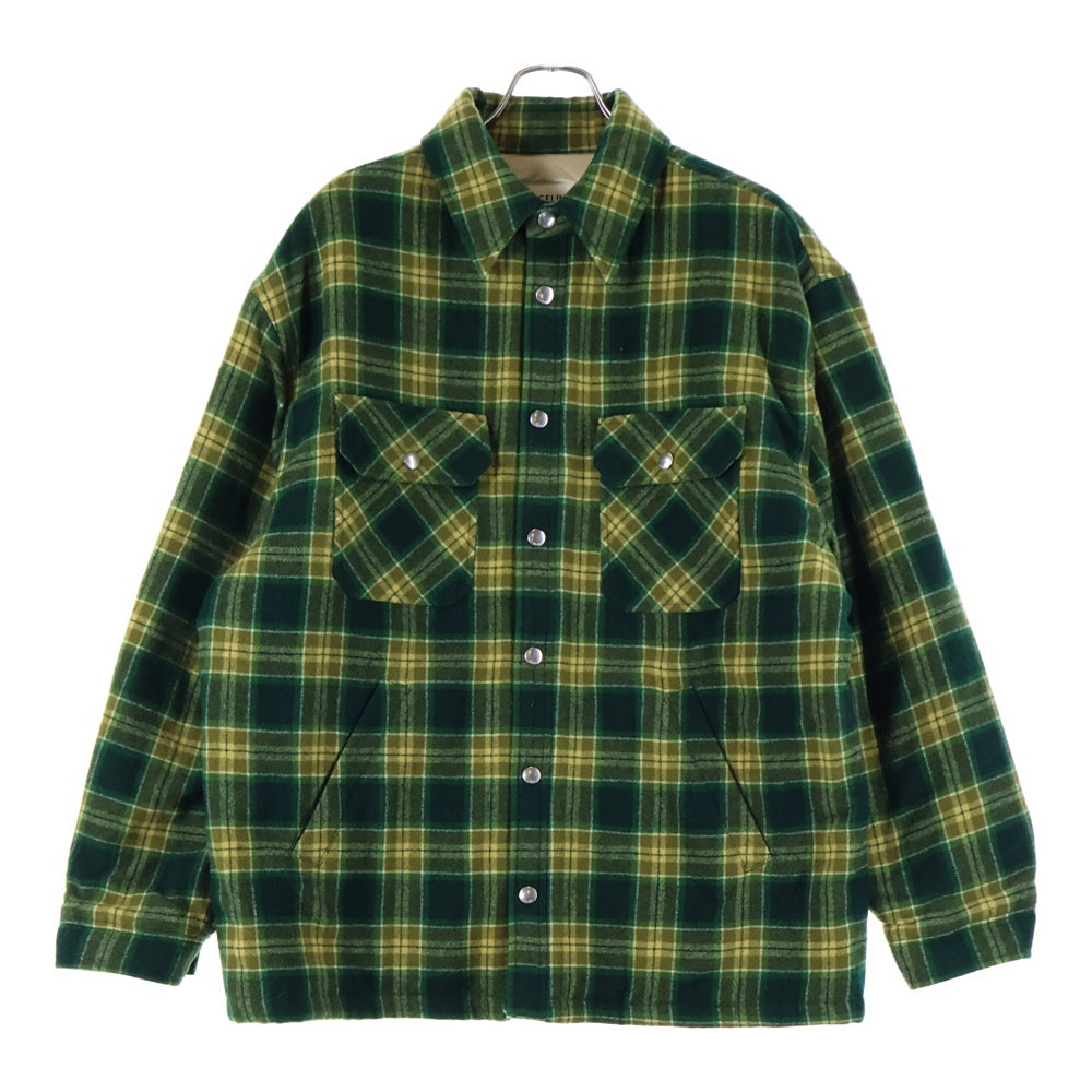 CELINE(セリーヌ) 22AW OVERSHIRT IN CHECKED WOOL オーバーシャツ イン チェックド ウール ボタンジャケット グリーン/イエロー 2W705499R