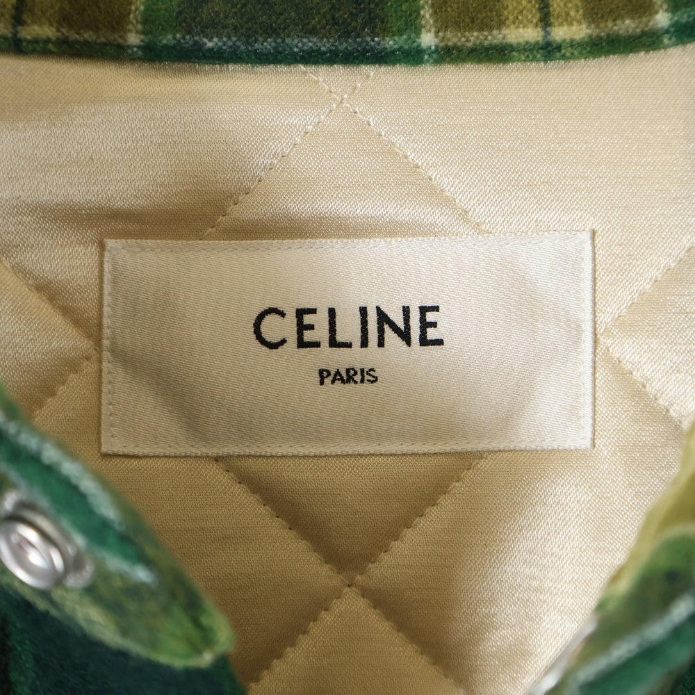 CELINE(セリーヌ) 22AW OVERSHIRT IN CHECKED WOOL オーバーシャツ イン チェックド ウール ボタンジャケット グリーン/イエロー 2W705499R