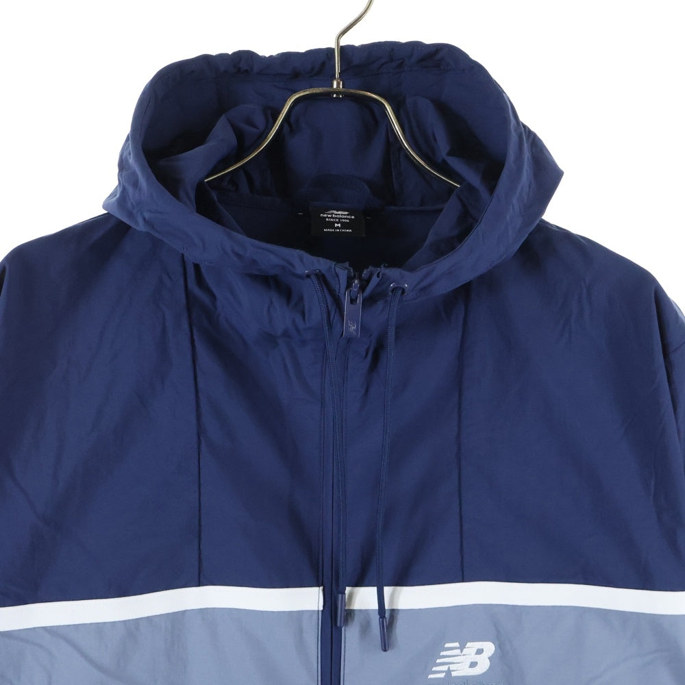 New Balance(ニューバランス) 胸ロゴデザイン ダブルポケット フーデッド ジップアップ ナイロンジャケット ネイビー MJ31500