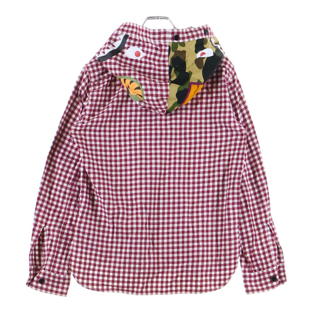A BATHING APE(アベイシングエイプ) シャーク チェック 長袖 シャツ パーカー レッド 001SH081012X