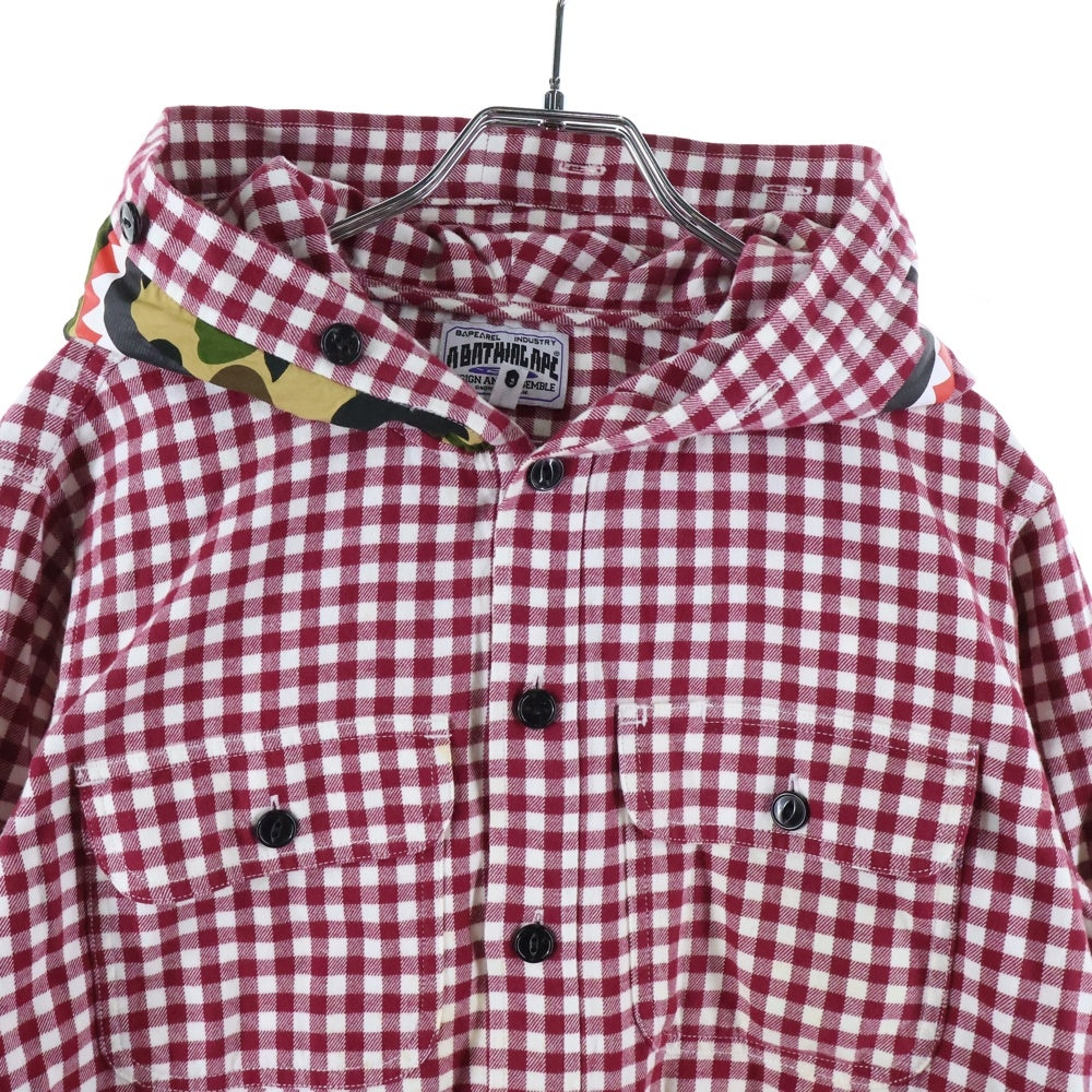 A BATHING APE(アベイシングエイプ) シャーク チェック 長袖 シャツ パーカー レッド 001SH081012X