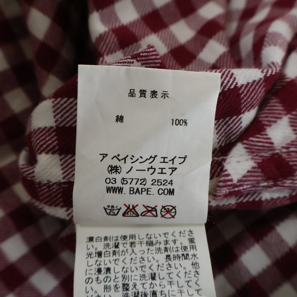 A BATHING APE(アベイシングエイプ) シャーク チェック 長袖 シャツ パーカー レッド 001SH081012X