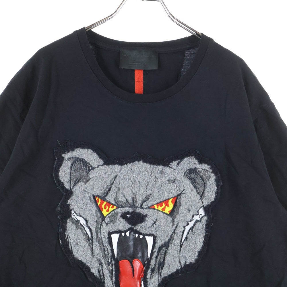 NO BRAND(ノーブランド) Philipp Plein フィリップ プレイン テディベア フロントロゴ刺繍 クルーネック半袖Tシャツ カットソー ブラック MTK3522