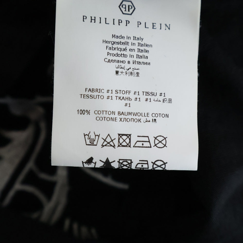 NO BRAND(ノーブランド) Philipp Plein フィリップ プレイン テディベア フロントロゴ刺繍 クルーネック半袖Tシャツ カットソー ブラック MTK3522