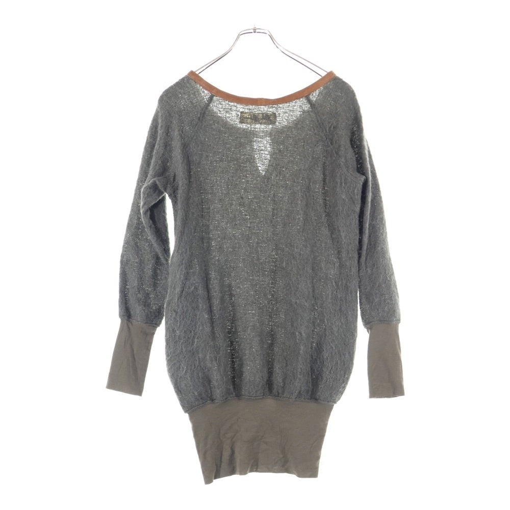 SHARE SPIRIT(シェアスピリット) スタッズ レザーネック ウール長袖ニット セーター グレー KA1410