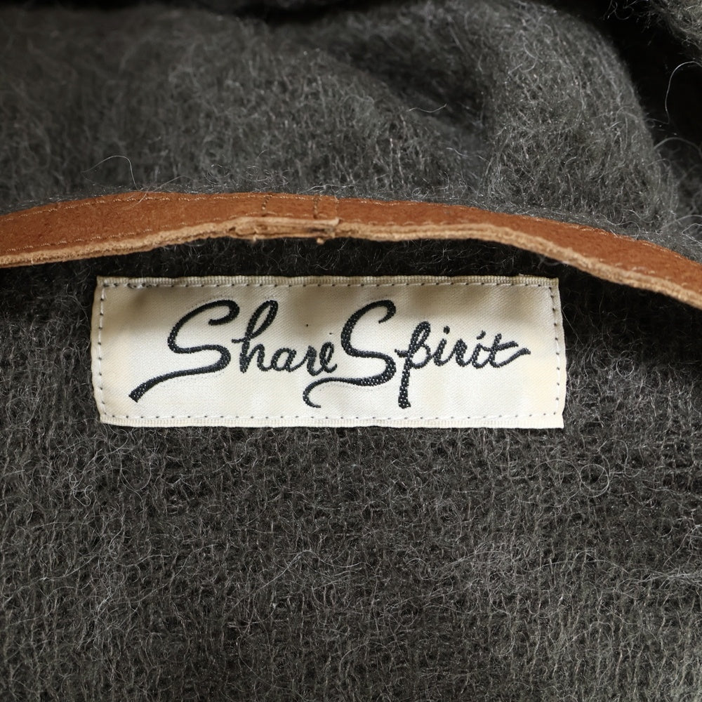 SHARE SPIRIT(シェアスピリット) スタッズ レザーネック ウール長袖ニット セーター グレー KA1410