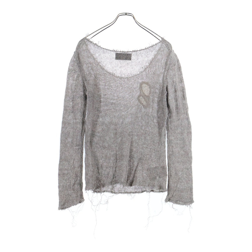 SHARE SPIRIT(シェアスピリット) ダメージ加工 ラウンドネック ローゲージ 長袖ニット セーター グレー HKS1116