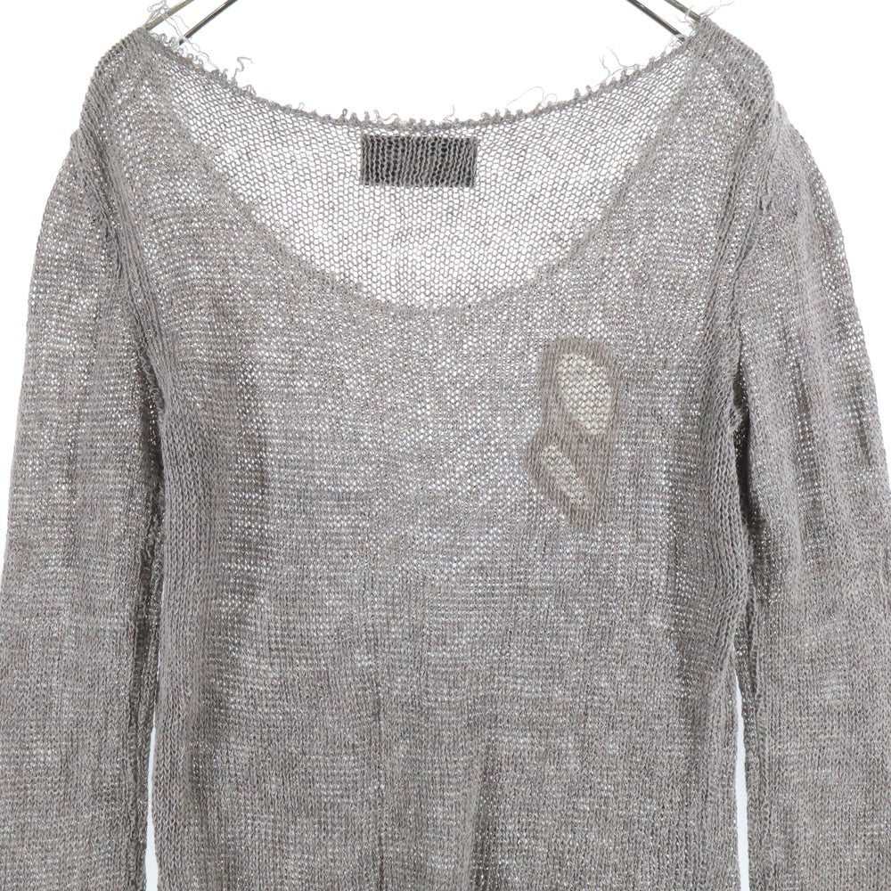 SHARE SPIRIT(シェアスピリット) ダメージ加工 ラウンドネック ローゲージ 長袖ニット セーター グレー HKS1116