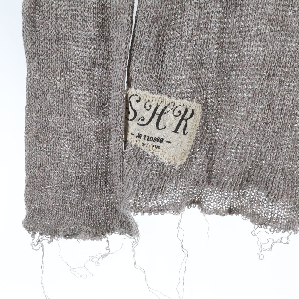 SHARE SPIRIT(シェアスピリット) ダメージ加工 ラウンドネック ローゲージ 長袖ニット セーター グレー HKS1116