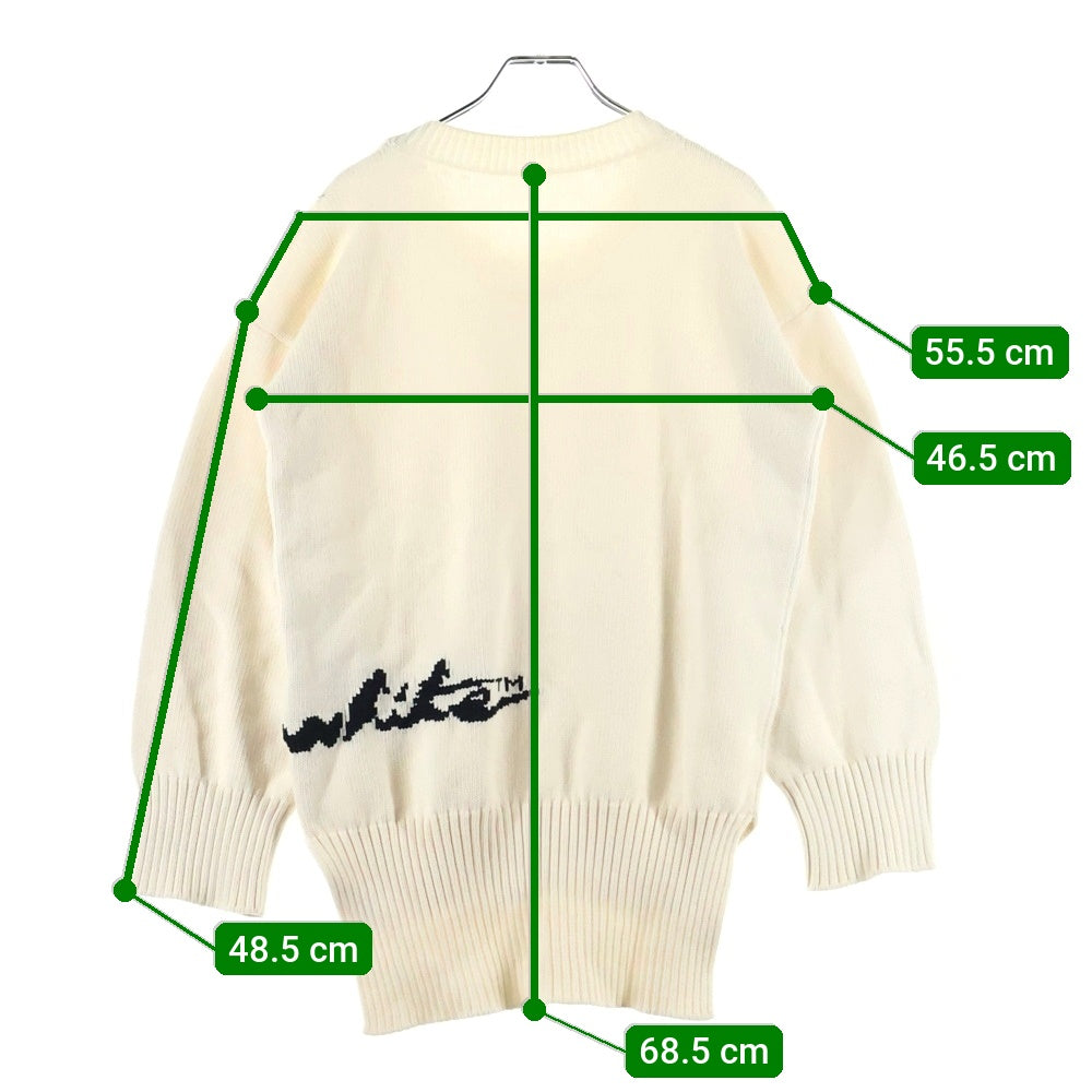 OFF-WHITE(オフホワイト) LOGO INTARSIA KNIT JUMPER ロゴインターシャ クルーネックニット ジャンパー アイボリー OWHE076S22KNI001