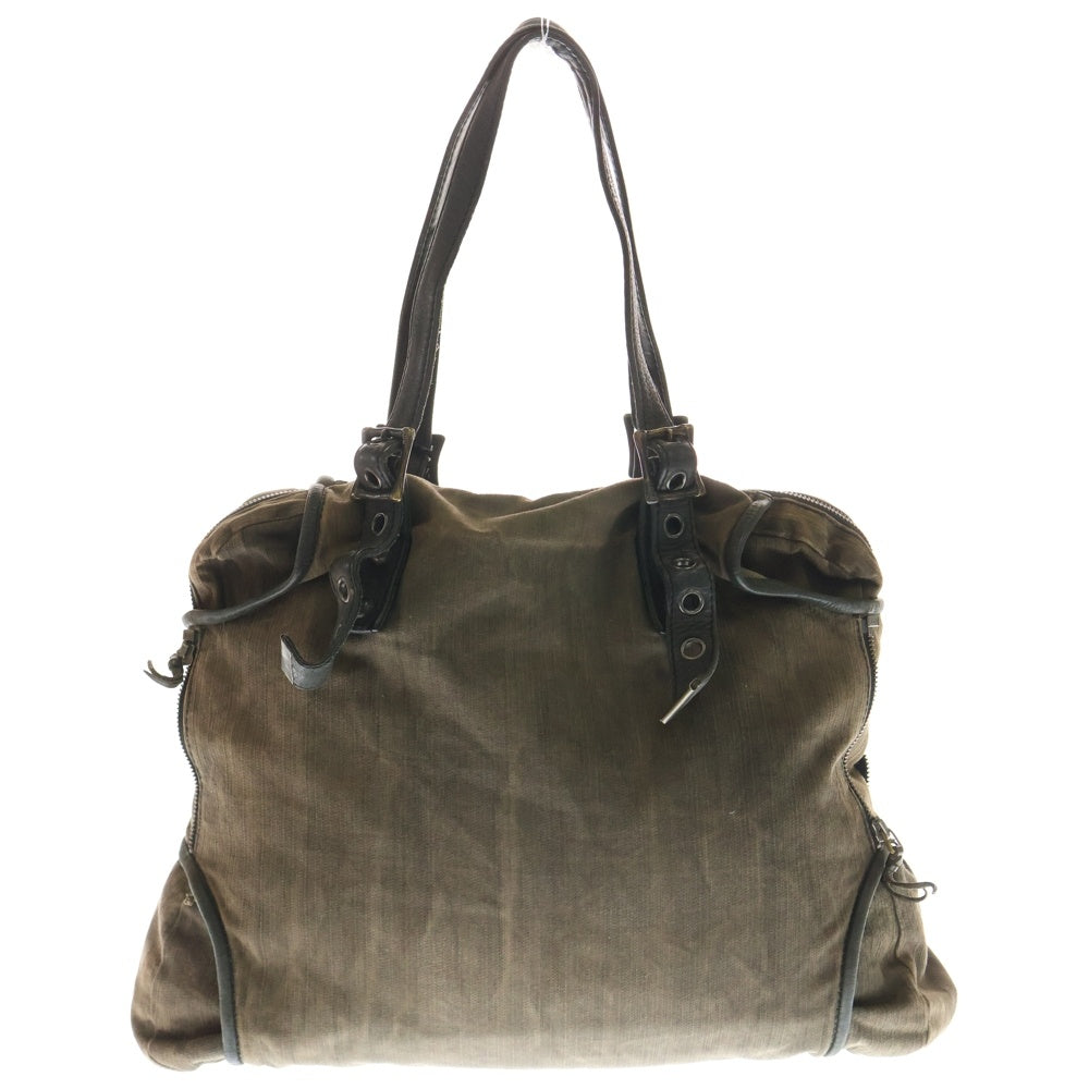 14th Addiction(フォーティースアディクション) ロゴプレート レザーバックル マルチポケット ハンドバッグ ブラウン