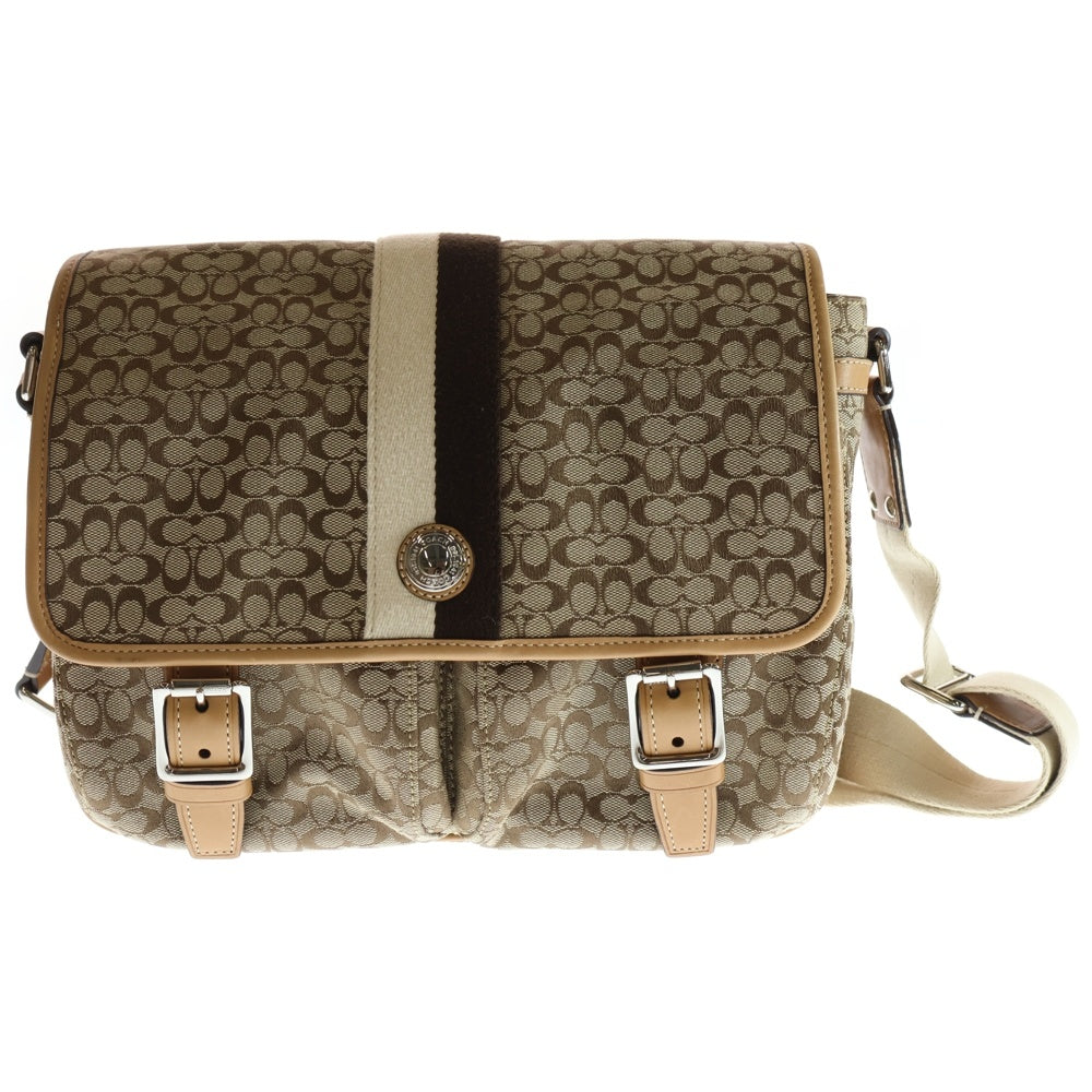 COACH(コーチ) ボヤージュ シグネチャー ショルダー メッセンジャーバッグ 総柄 ベージュ F70182 レディース