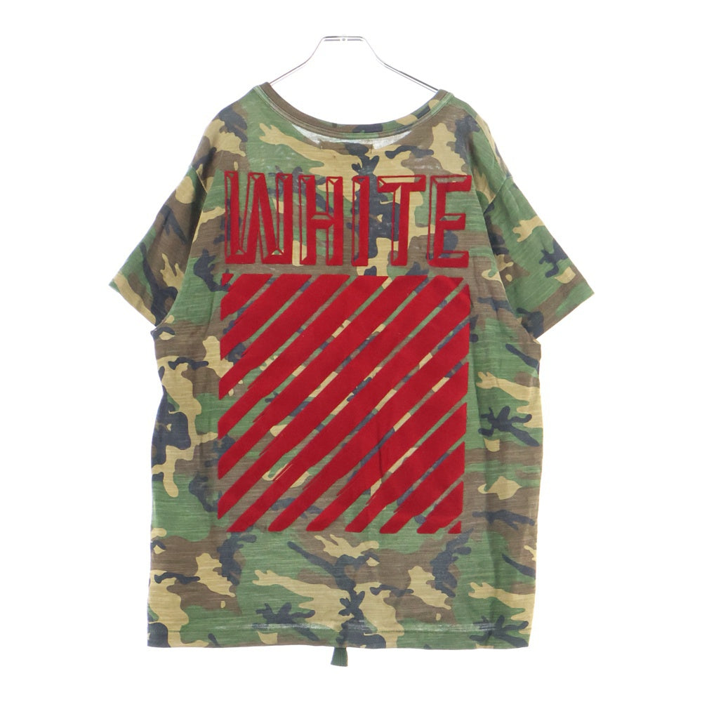 OFF-WHITE(オフホワイト) カモフラ ロゴワッペン クルーネック半袖Tシャツ カットソー カーキ