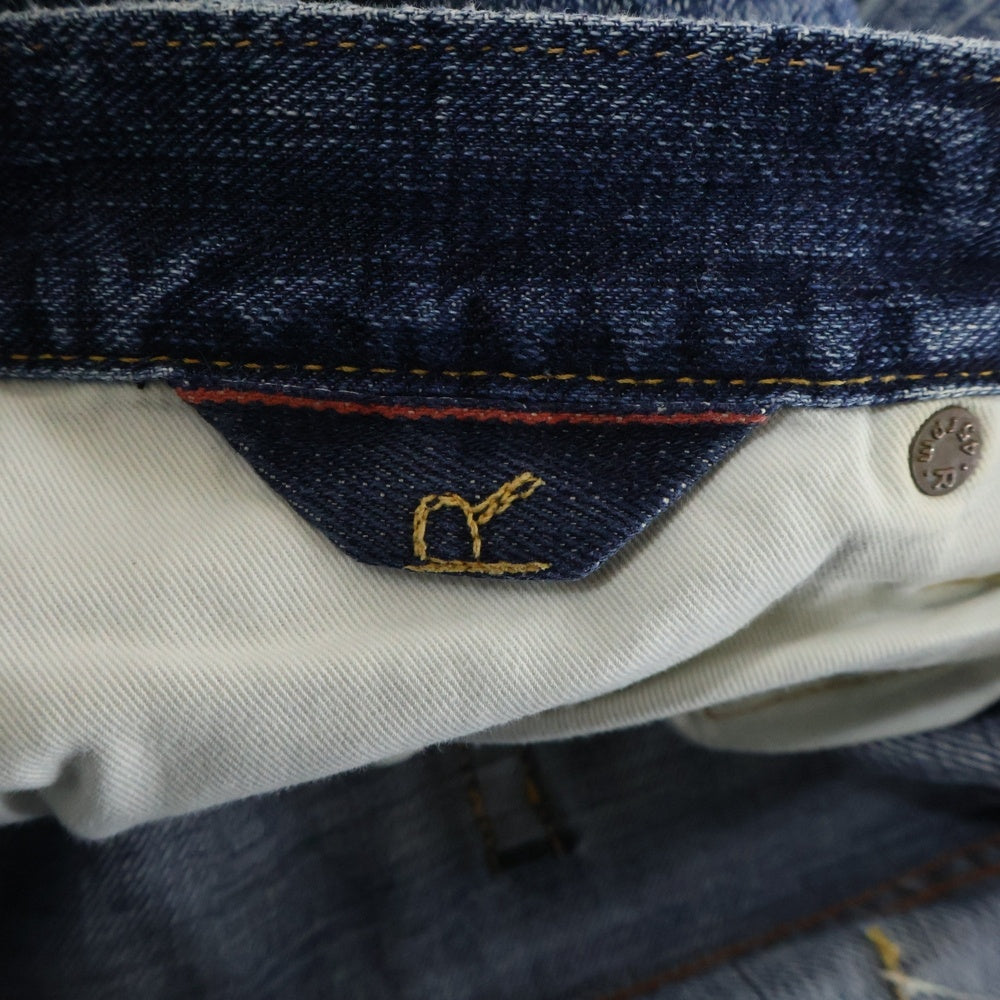 NO BRAND(ノーブランド) R by 45RPM (アールバイフォーティーアールピーエム) ダメージ加工 ボタンフライ ストレートデニムパンツ ジーンズ レディース インディゴ