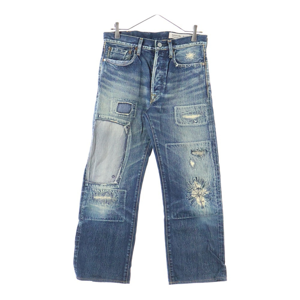 KAPITAL(キャピタル) ダメージ加工 ボタンフライ ストレートデニムパンツ ジーンズ レディース インディゴ