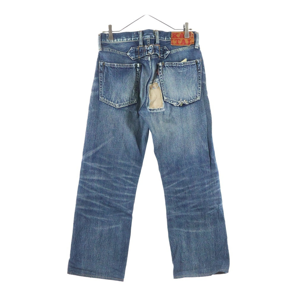 KAPITAL(キャピタル) ダメージ加工 ボタンフライ ストレートデニムパンツ ジーンズ レディース インディゴ