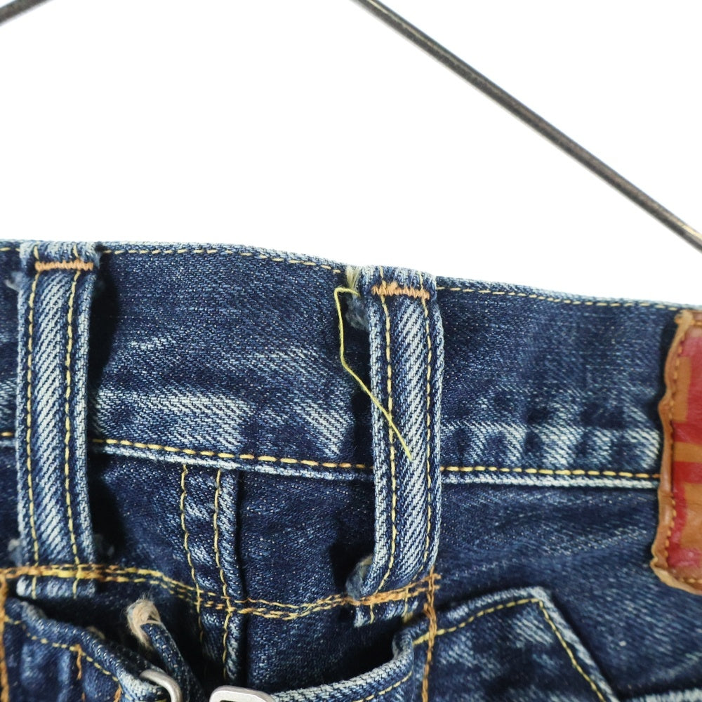 KAPITAL(キャピタル) ダメージ加工 ボタンフライ ストレートデニムパンツ ジーンズ レディース インディゴ