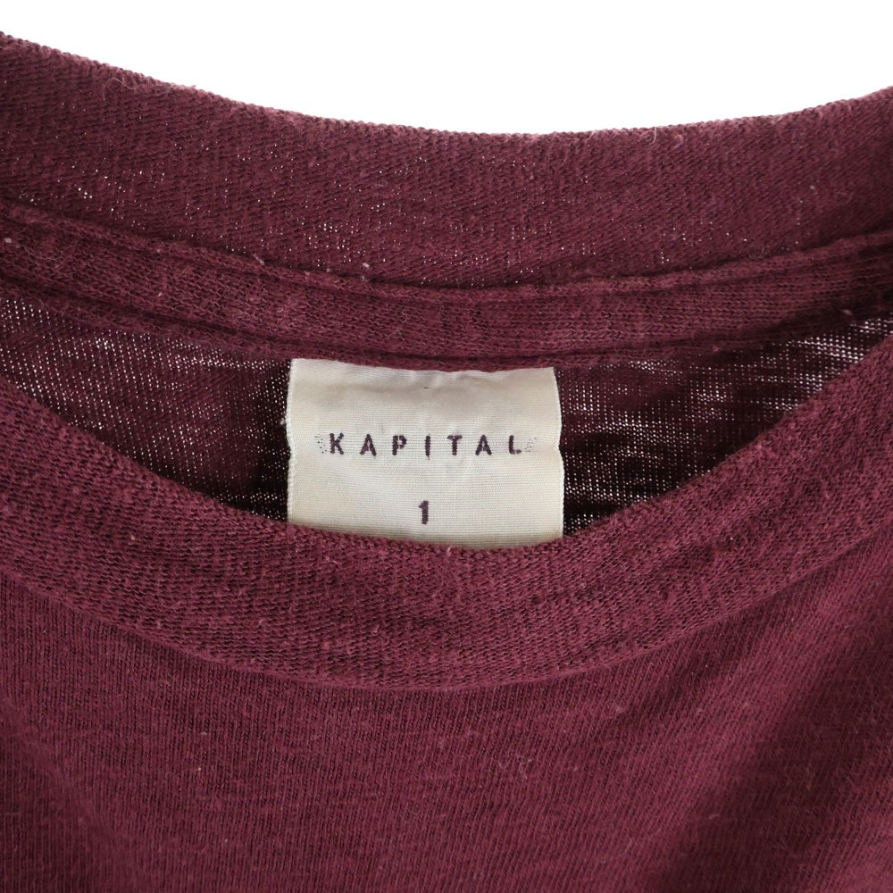 KAPITAL(キャピタル) サイドスリット クルーネック半袖Tシャツ カットソー レディース レッド
