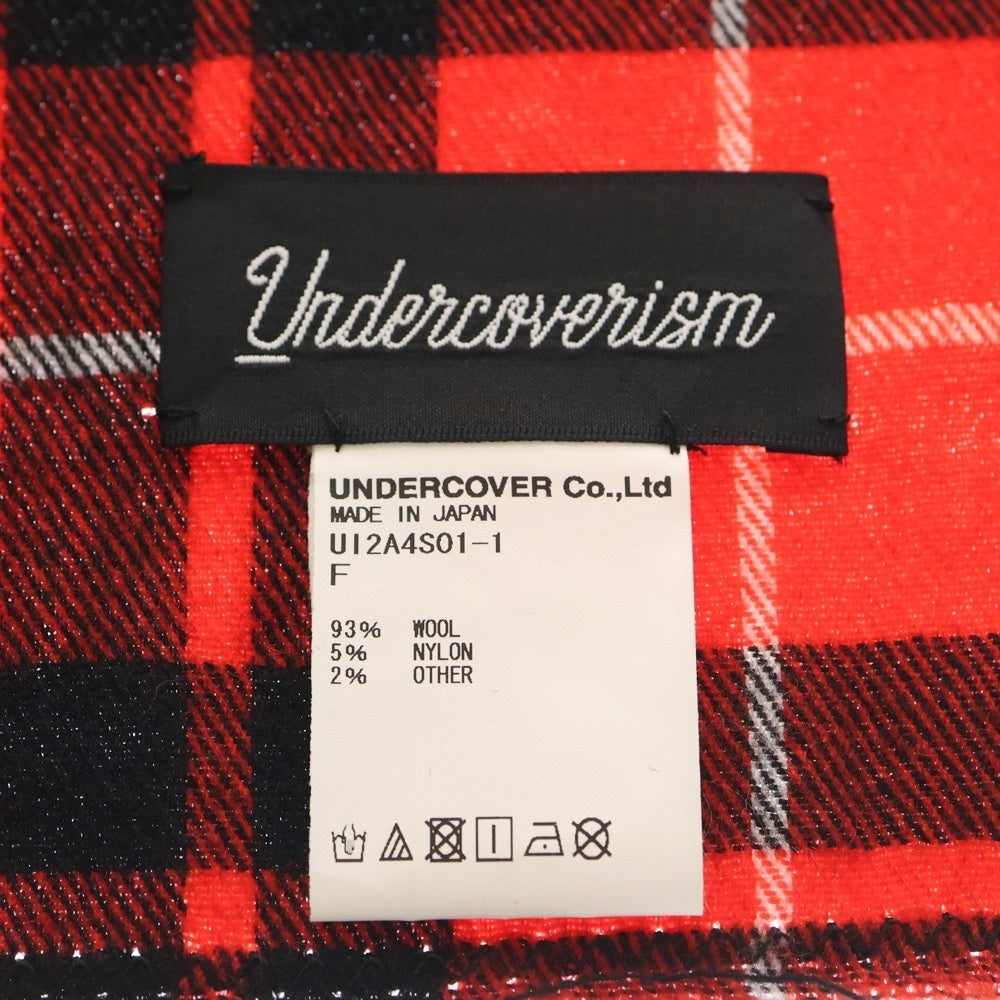 UNDERCOVER ISM(アンダーカバーイズム) 21AW ウール混 ロゴプリント チェックマフラー ストール レッド UI2A4S01-1 レディース