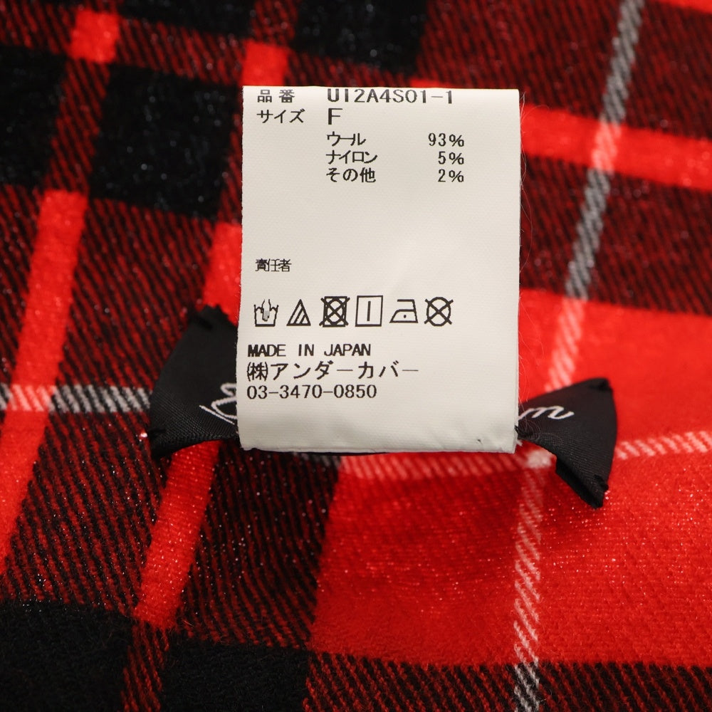 UNDERCOVER ISM(アンダーカバーイズム) 21AW ウール混 ロゴプリント チェックマフラー ストール レッド UI2A4S01-1 レディース