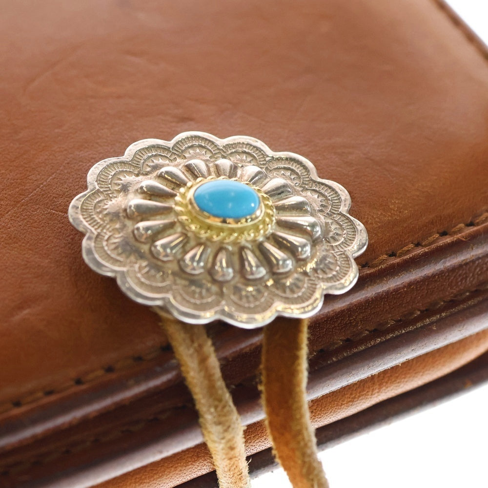 美品　ゴローズ　ケース　金縄コンチョ　ターコイズ　小銭入れ goro's(ゴローズ) 金縄ターコイズ付き フラワーコンチョ付き 角型小銭