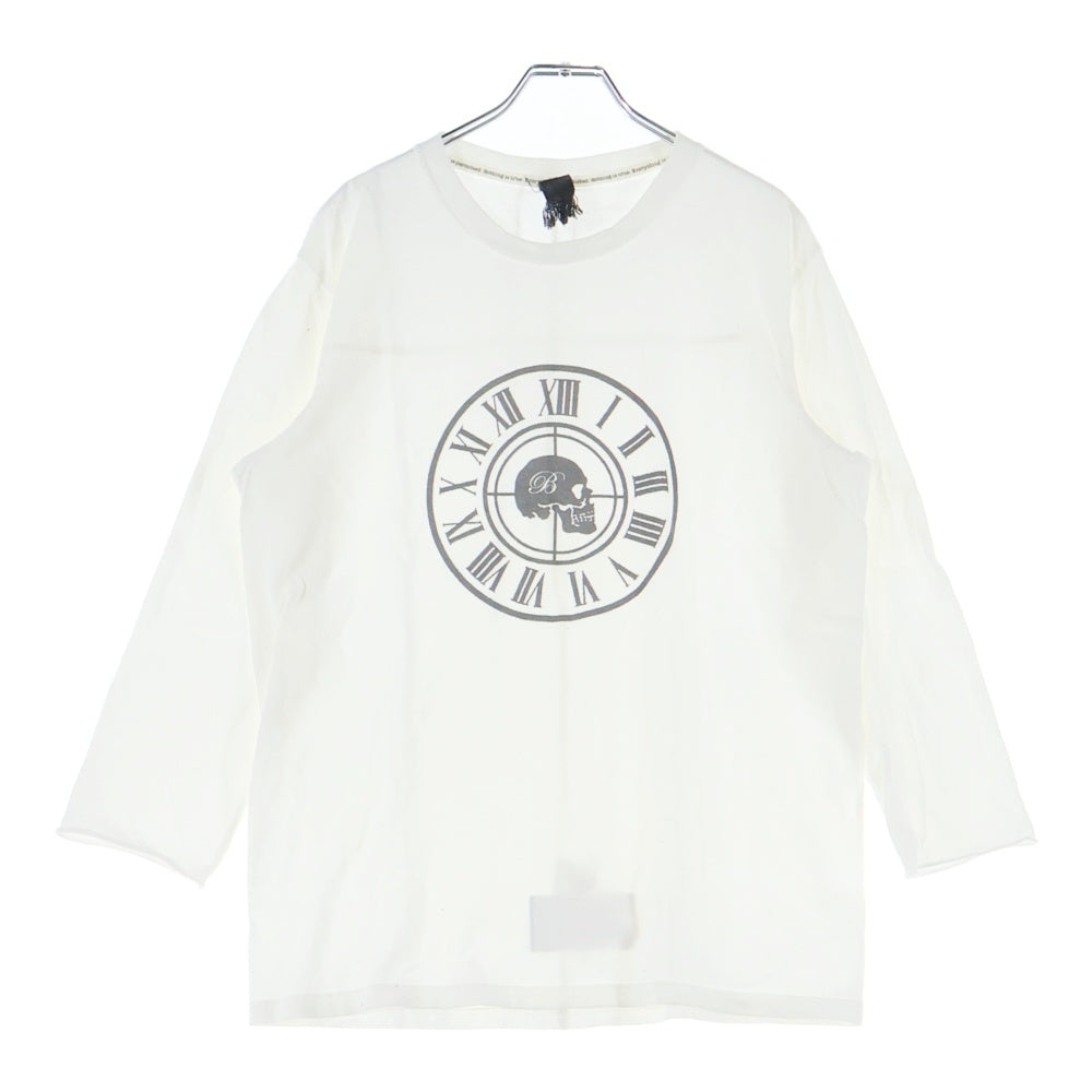 NO BRAND(ノーブランド) BIAS バイアス フロントスカルプリント 七分丈Tシャツ カットソー ホワイト