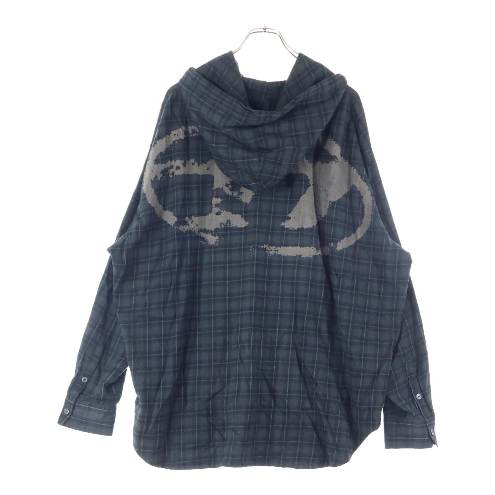 DIESEL(ディーゼル) 格子柄デザイン ドローストリング フーデッド チェック長袖シャツ グリーン/ブラック A16214