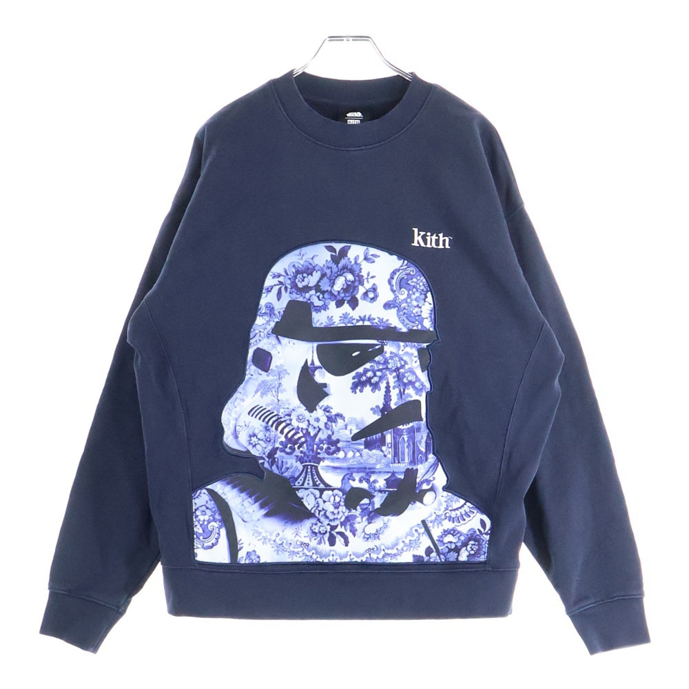 KITH(キス) 21AW ×STAR WARS TROOPER CREWNECK スターウォーズ ストームトルーパー ロゴ刺繍 フロントパッチ クルーネック スウェット トレーナー ネイビー KHM030218