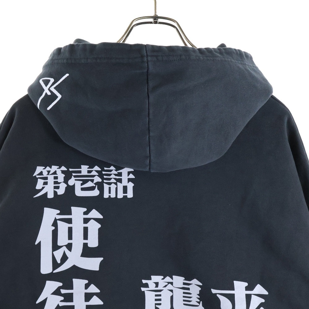 NO BRAND(ノーブランド) EVANGELION:95 (エヴァンゲリオン) 25AW 0058 PARKA 両面プリント プルオーバースウェットパーカー フーディー ブラック EVA0058A02