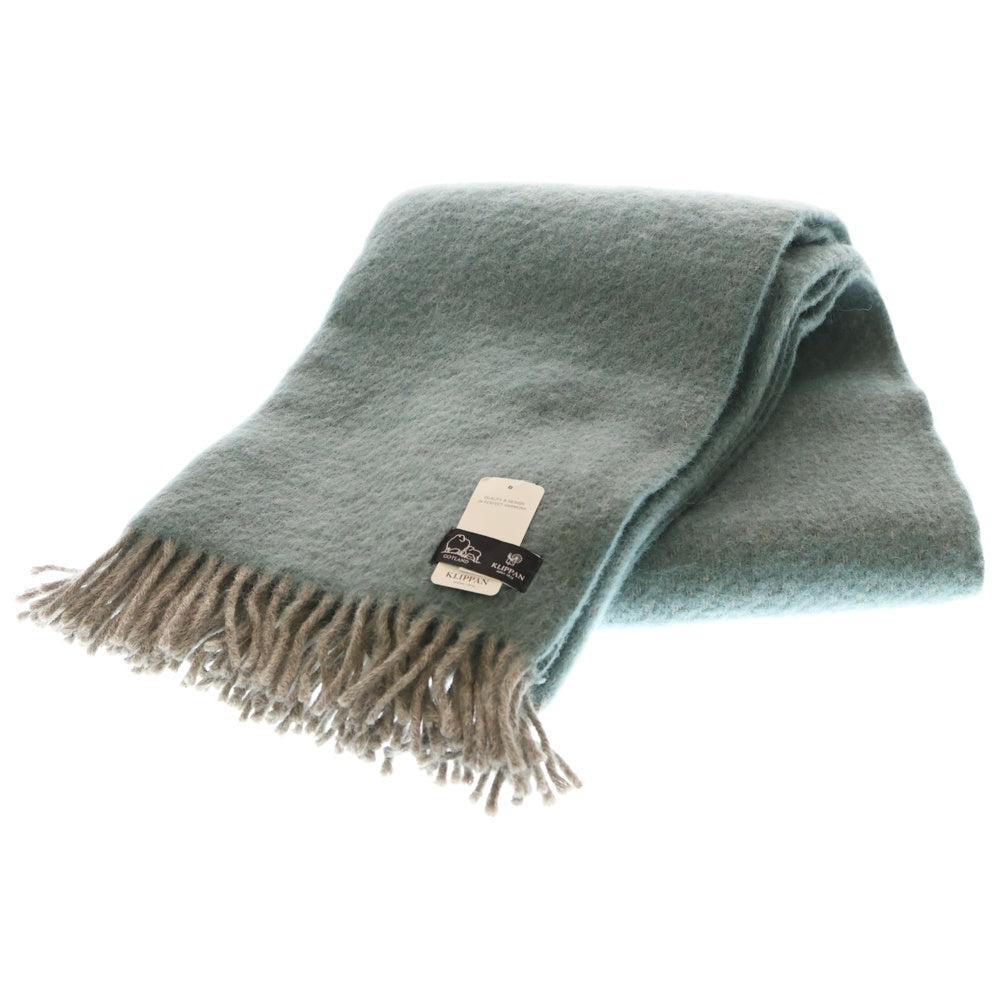 KLIPPAN(クリッパン) ラトビア製 大判 ウール フリンジストール マフラー ブルー レディース