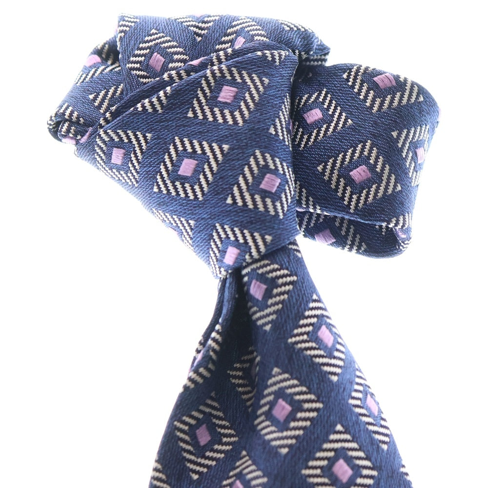 NO BRAND(ノーブランド) FUMAGALLI フマガッリ イタリア製 総柄 シルクネクタイ ネイビー FMG-TE-00001