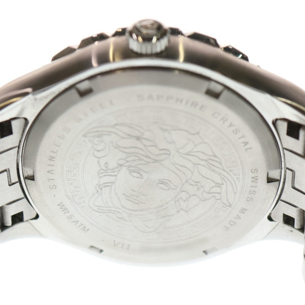 VERSACE(ヴェルサーチ) HELLENYIUM GMT ヘレニウム メデューサ ロゴ クォーツ ウォッチ 黒文字盤 腕時計 シルバー/ブラック 29499