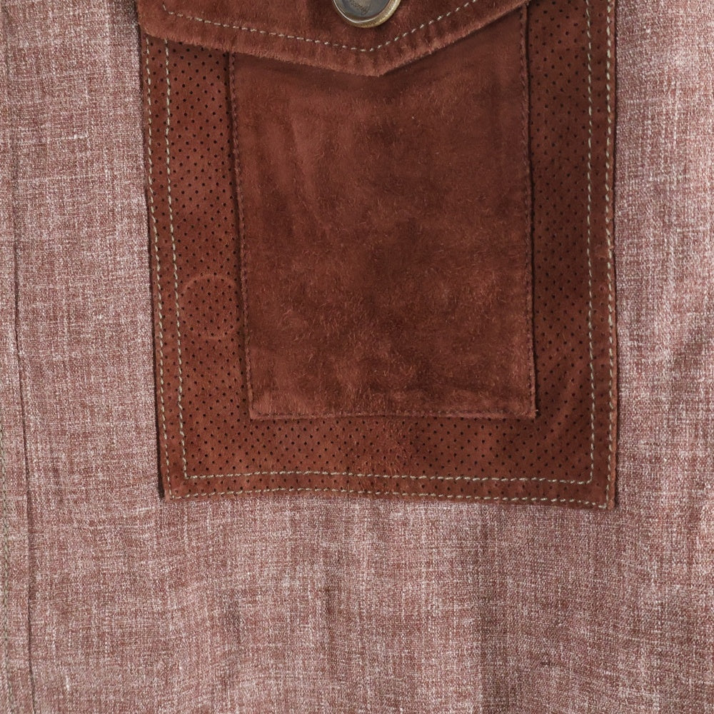 Brioni(ブリオーニ) レザー切り替え マルチポケット シャツジャケット レッド