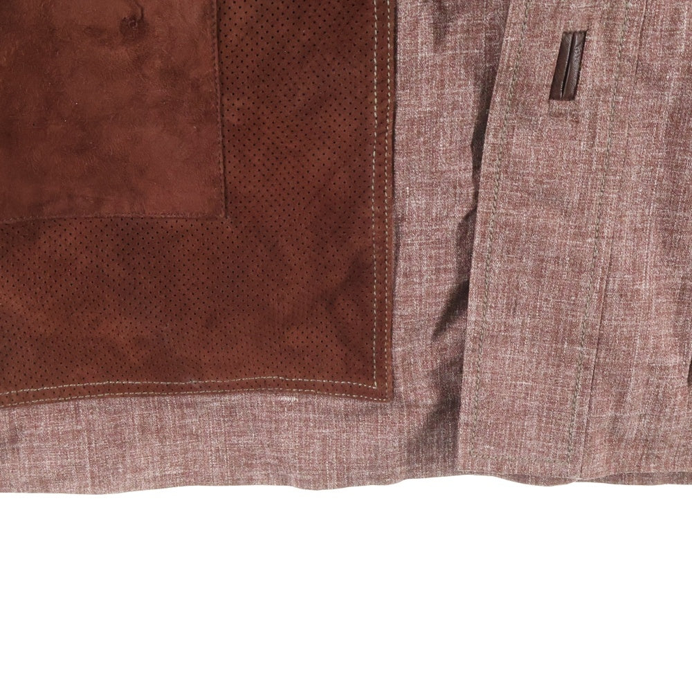 Brioni(ブリオーニ) レザー切り替え マルチポケット シャツジャケット レッド