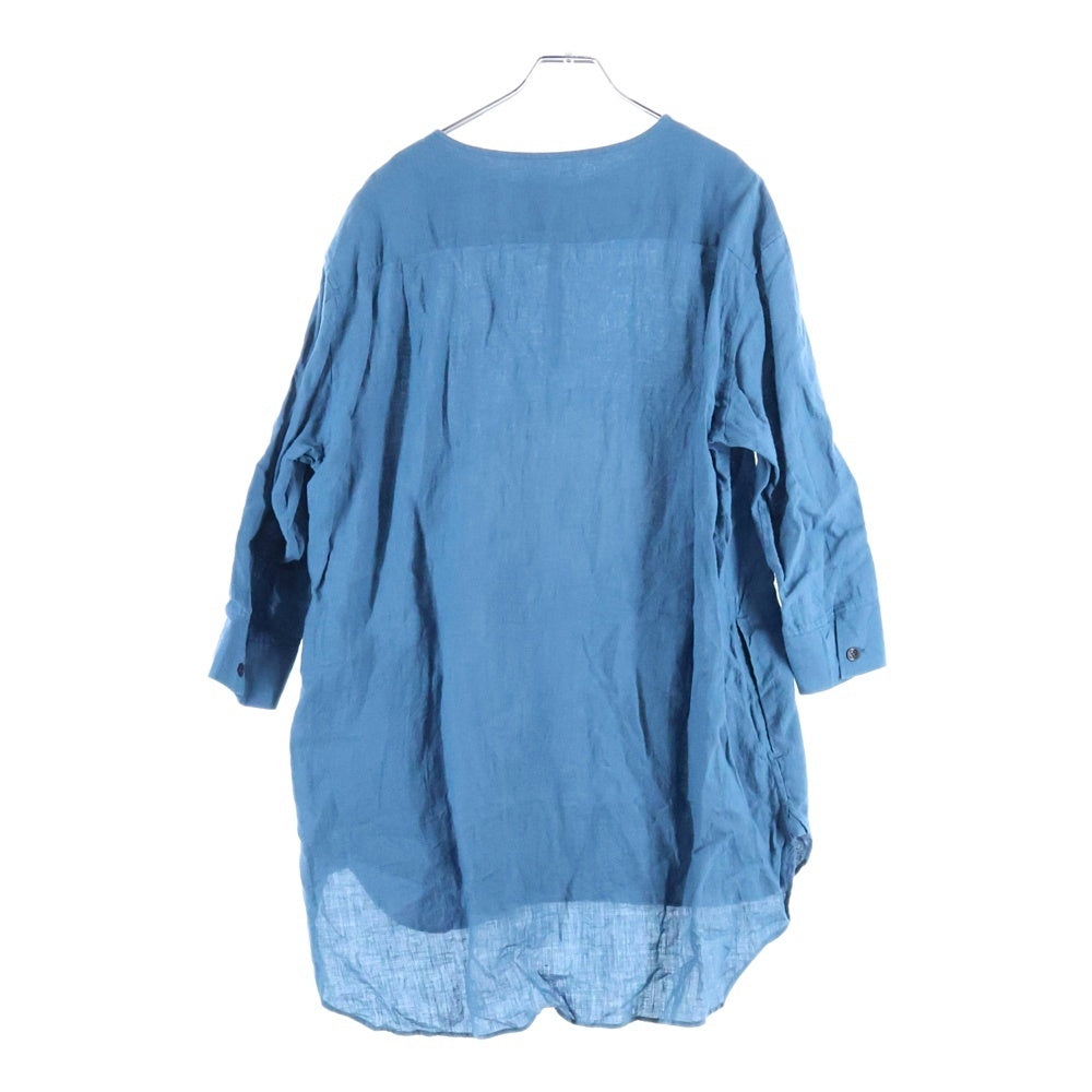 ISAMU KATAYAMA BACKLASH(イサムカタヤマバックラッシュ) Soft Linen Henley Neck Pullover Shirts ソフトリネン ヘンリーネック プルオーバー 長袖シャツ ブルー 2060-02