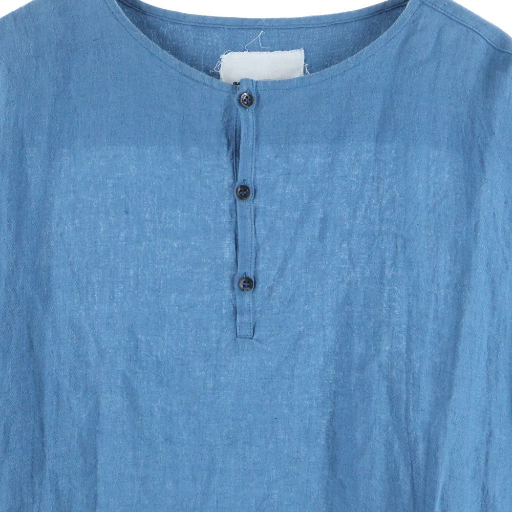 ISAMU KATAYAMA BACKLASH(イサムカタヤマバックラッシュ) Soft Linen Henley Neck Pullover Shirts ソフトリネン ヘンリーネック プルオーバー 長袖シャツ ブルー 2060-02