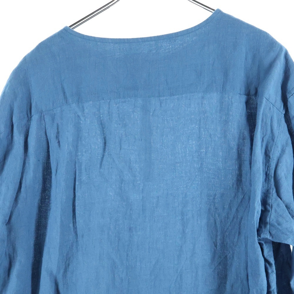 ISAMU KATAYAMA BACKLASH(イサムカタヤマバックラッシュ) Soft Linen Henley Neck Pullover Shirts ソフトリネン ヘンリーネック プルオーバー 長袖シャツ ブルー 2060-02