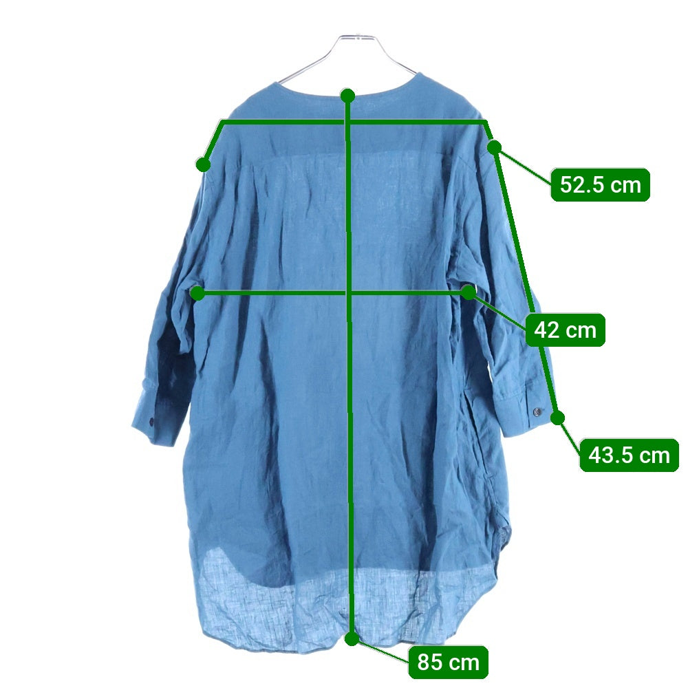 ISAMU KATAYAMA BACKLASH(イサムカタヤマバックラッシュ) Soft Linen Henley Neck Pullover Shirts ソフトリネン ヘンリーネック プルオーバー 長袖シャツ ブルー 2060-02